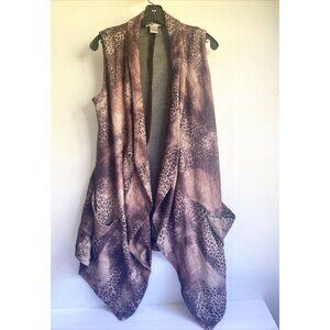 Alberto Makali Vest Woman L Purples Animal Print Open Front Sweater Pockets